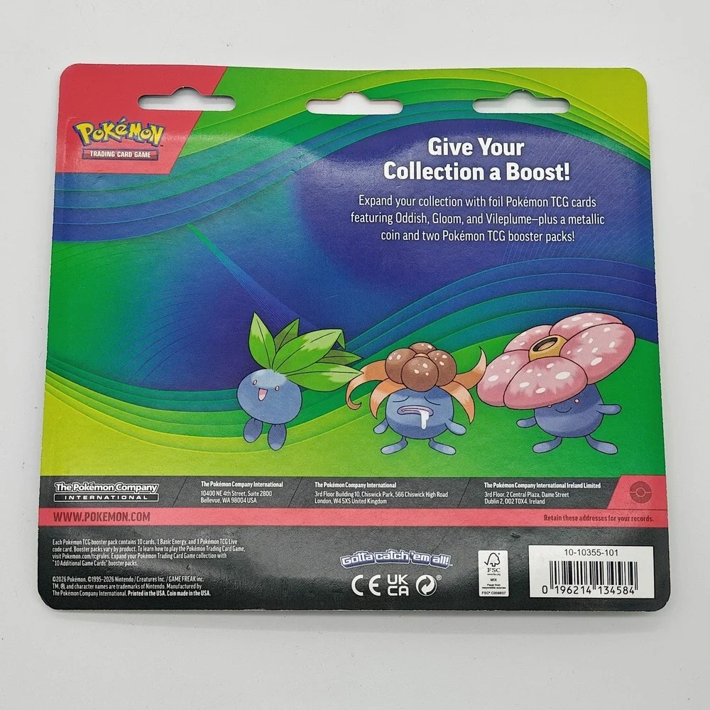 Pokemon Trading Card Came Oddish Gloom Vileplume, Coin, And Two Booster Pack New